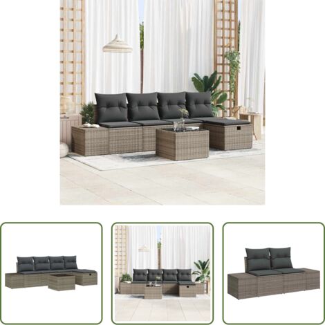 Polirattano -  Set Divano da Giardino con cuscino 6 pcs Grigio polyrattan