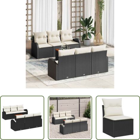 Polirattano -  Set Divano da Giardino con cuscino 7 pcs Nero polyrattan