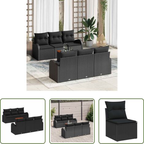 Polirattano -  Set Divano da Giardino con cuscino 7 pcs Nero polyrattan