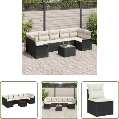 Polirattano -  Set Divano da Giardino con cuscino 8 pcs Nero polyrattan
