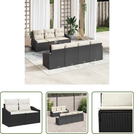 Polirattano -  Set Divano da Giardino con cuscino 8 pcs Nero polyrattan