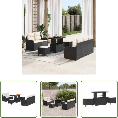 Polirattano -  Set Divano da Giardino con cuscino 8 pcs Nero polyrattan