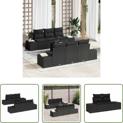 Polirattano -  Set Divano da Giardino con cuscino 8 pcs Nero polyrattan