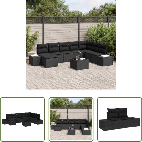Polirattano -  Set Divano da Giardino con cuscino 8 pcs Nero polyrattan