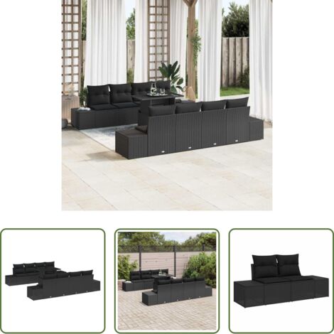 Polirattano -  Set Divano da Giardino con cuscino 9 pcs Nero polyrattan