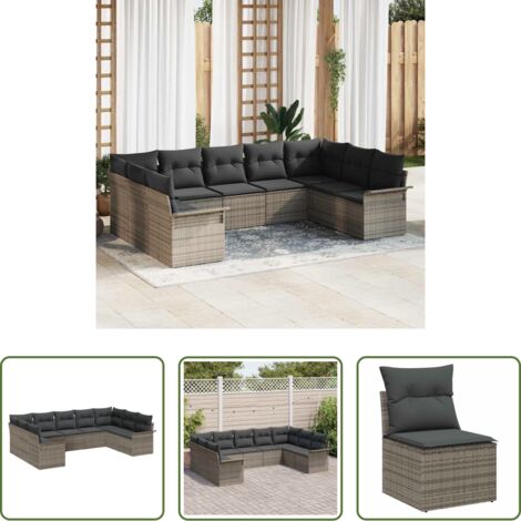 Polirattano -  Set Divano da Giardino con cuscino Grigio polyrattan