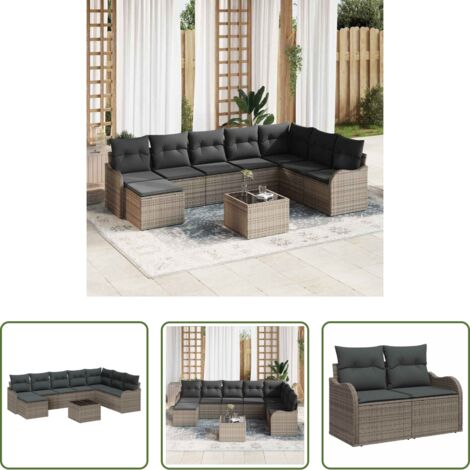 Polirattano - Set Divano da Giardino Grigio polyrattan