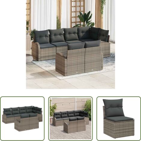 Polirattano - Set Divano da Giardino Grigio polyrattan