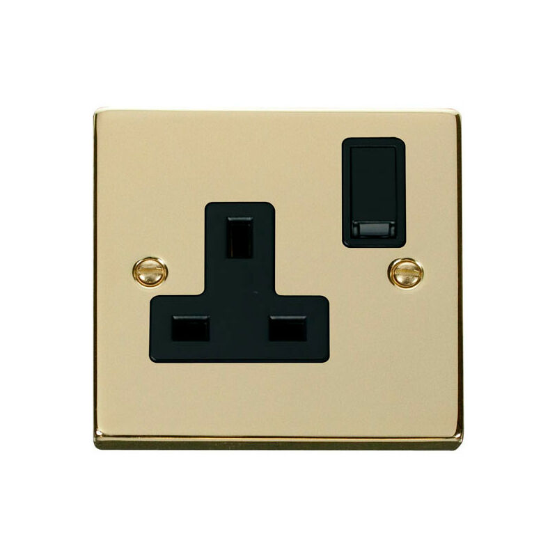 Se Home - Polished Brass 1 Gang 13A dp Switched Plug Socket - Black Trim