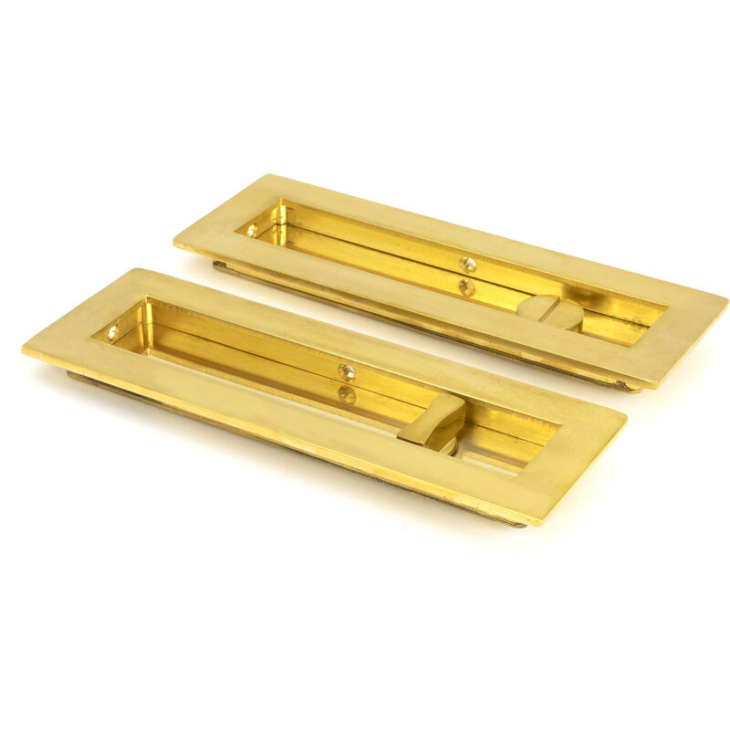 Polished Brass 175mm Plain Rectangular Pull - Privacy Set - From The Anvil