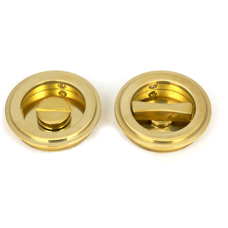 From The Anvil - Polished Brass 60mm Art Deco Round Pull - Privacy Set