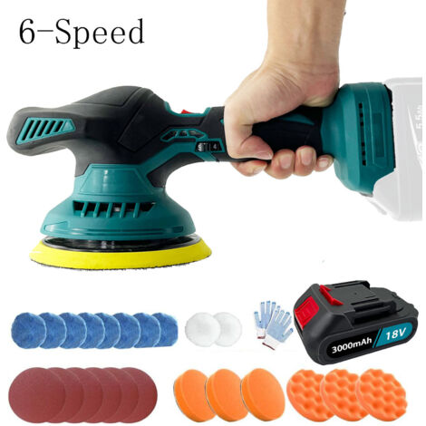 Polisher,21V 6 inch Cordless Car Polisher Buffer Sander 6-Speed Polishing machine,Electric Power Cleaner +Pads accessory+ 3.0A Battery +Charger ,Compatible With Makita 18V Battery