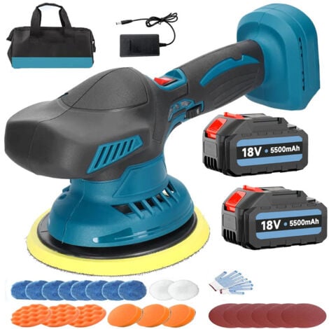 MAWIRON Polishing machine, 6 "cordless electric car polishing pad for metal wax wood polishing and cleaning, equipped with 2 5.5A batteries and fast charger, compatible with Makita batteries