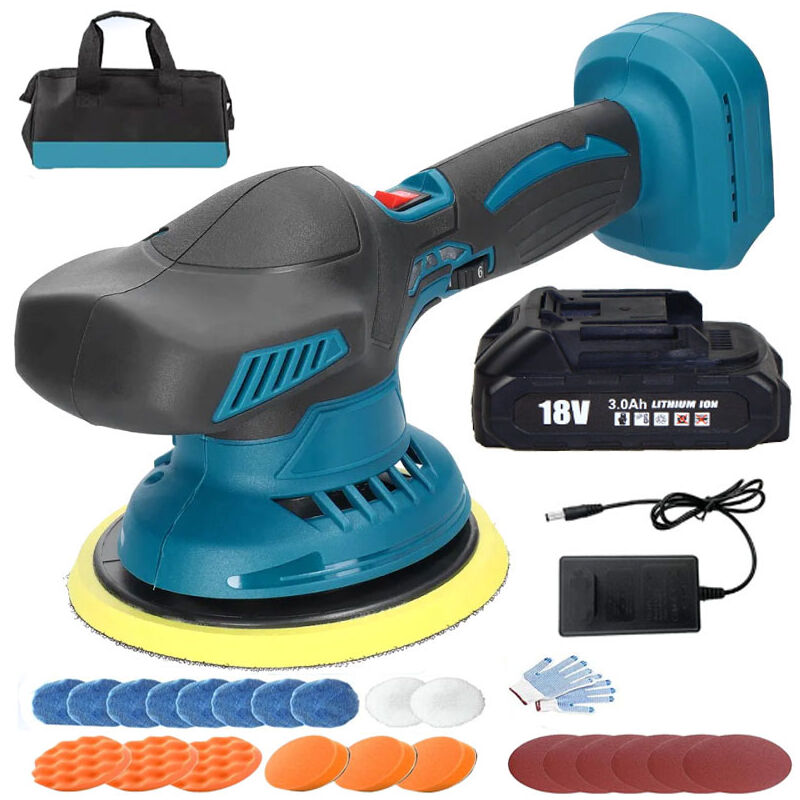 Mawiron - Polishing machine, 6 'cordless electric car polishing pad, used for metal wax wood polishing and cleaning, with 3.0A battery and charger,