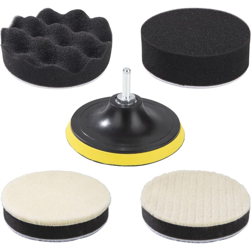 Kit D'éponge de Polissage, Patins de Polissage avec Adaptateur de Forage, 125mm/5 Pouces, Disque Polissage, Tampons Polisseur Automobile Composé pour