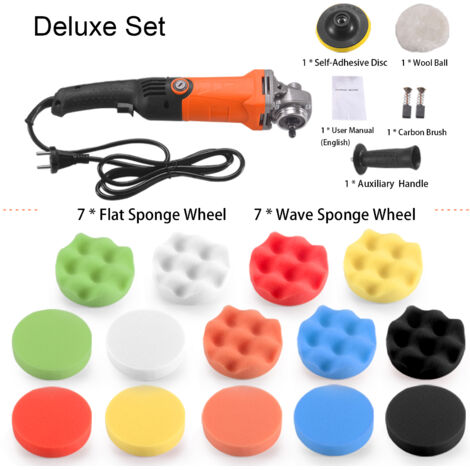 Polisseur électrique 730W - Kit polissage avec 14 disques mousse et vitesse variable jusqu'à 11000 RPM pour automobile