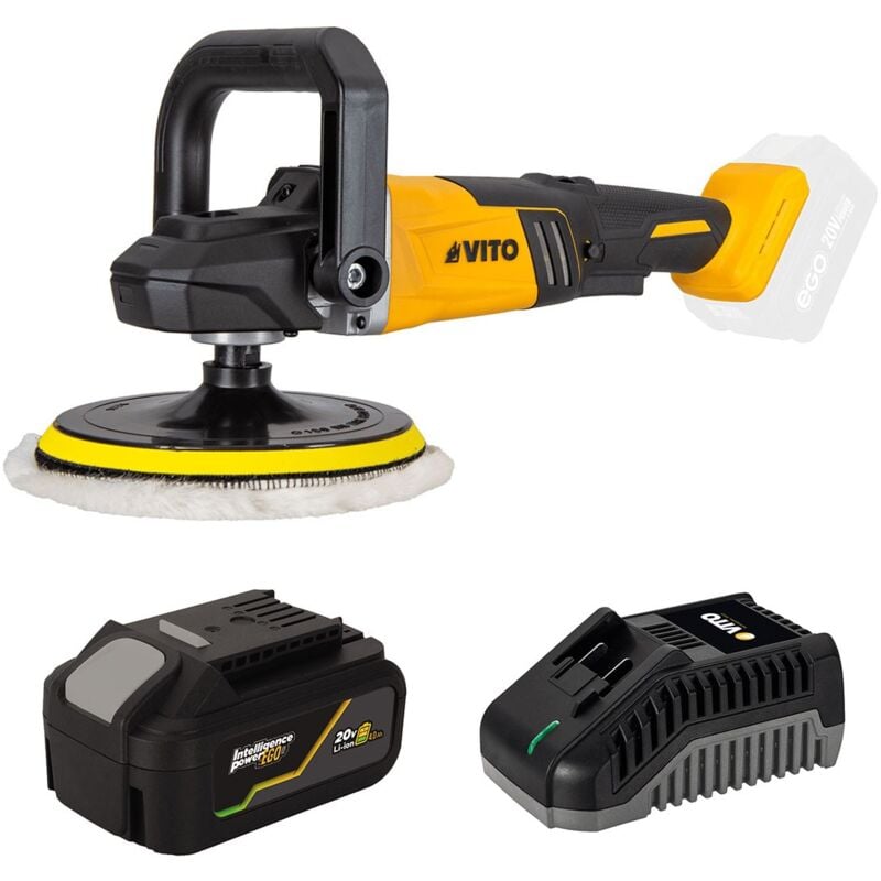 Polisseuse sans fil 20V Brushless Batterie lithium 4Ah + 2 Tampons de polissage Ø 180mm Chargeur VITO