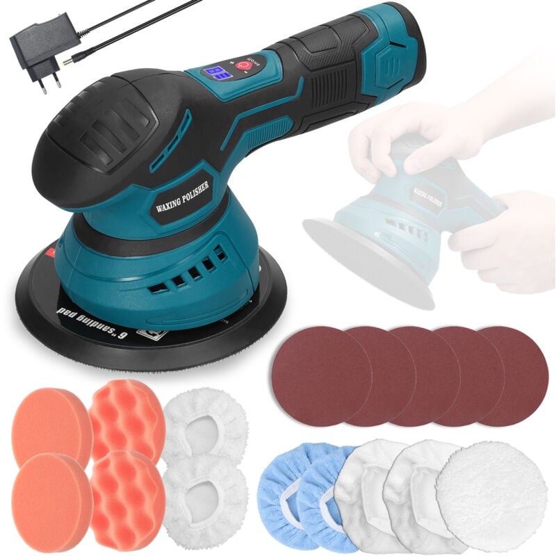 Lifcausal - Polisseuse de voiture excentrique sans fil de 6 pouces(150mm) , 8 vitesses réglables, machine de polissage automatique électrique,