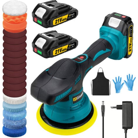 GISAM Polisseuse de voiture sans fil avec 23 accessoires, 6 pouces, 8 vitesses réglables, 2 batteries de 2000 mAh, adaptée à différents scénarios d'utilisation