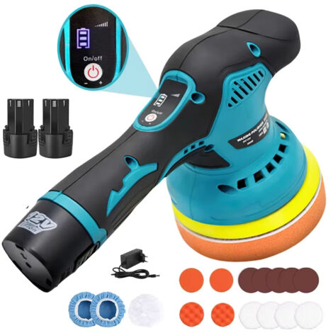 Polisseuse sans fil 12V voiture – kit avec 2 batteries – 6 vitesses – machine de polissage et réparation carrosserie