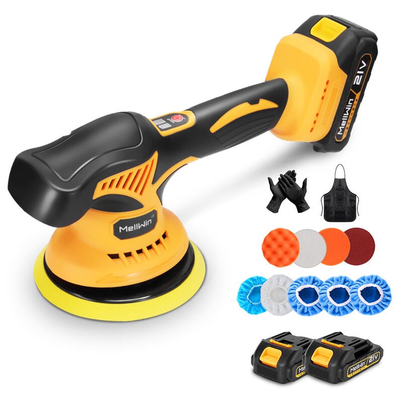 Polisseuse sans fil 150 mm, polisseuse voiture 8 vitesses, kit de polisseuse rotative avec 2 batteries, pour épilation,polissage,réparation de