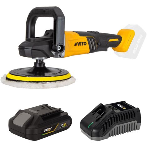 Polisseuse sans fil 20V Brushless + Batterie lithium 2Ah + 2 Tampons de polissage Ø 180mm Chargeur VITO