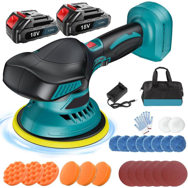 Mawiron - Polisseuse,Tampon de polissage de voiture électrique sans fil 6" de nettoyage de ponçage en bois de cire métallique, avec une 2x batterie