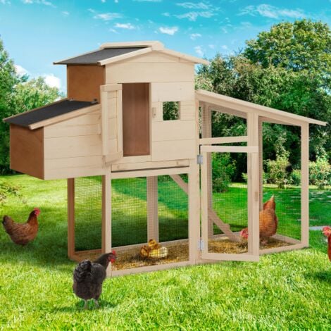 Pawhut Pollaio Per Galline Tetto Impermeabile Corsa Zona Nidificazione Da  Esterno Legno 160 X 75 X 80 Cm