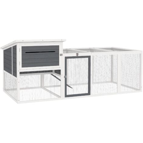 Pollaio da Giardino con Nido per Cova e Area Esterna 214x101x 91,5 cm Grigio