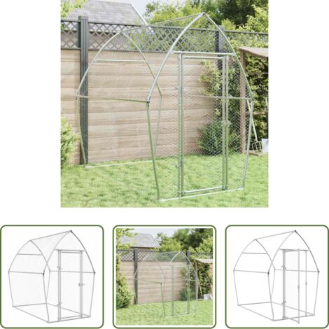 Pollaio esterno -  Gabbia per Polli Argento 200x105x182 cm in Acciaio Zincato