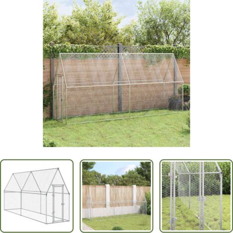 Pollaio esterno -  Gabbia per Polli Argento 400x100x190 cm in Acciaio Zincato