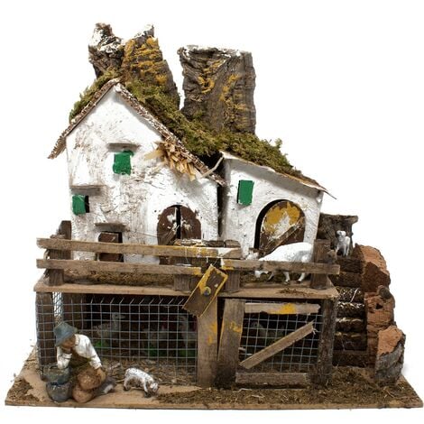 Pollaio illuminato con Galline e Pastore 28x15 cm 85415