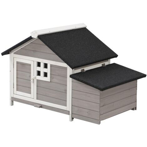 VENTE-UNIQUE Pollaio in Legno con cassetta per il nido 2 galline L. 106 x P. 64 x H.71 cm Bianco e Grigio - ANSER