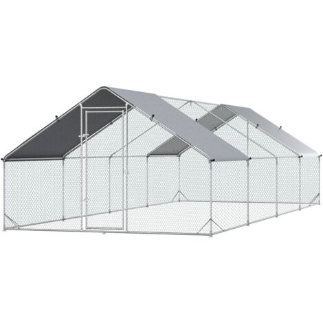 Pollaio in metallo zincato con copertura idrorepellente, 3 x 8 x 2 m, grigio