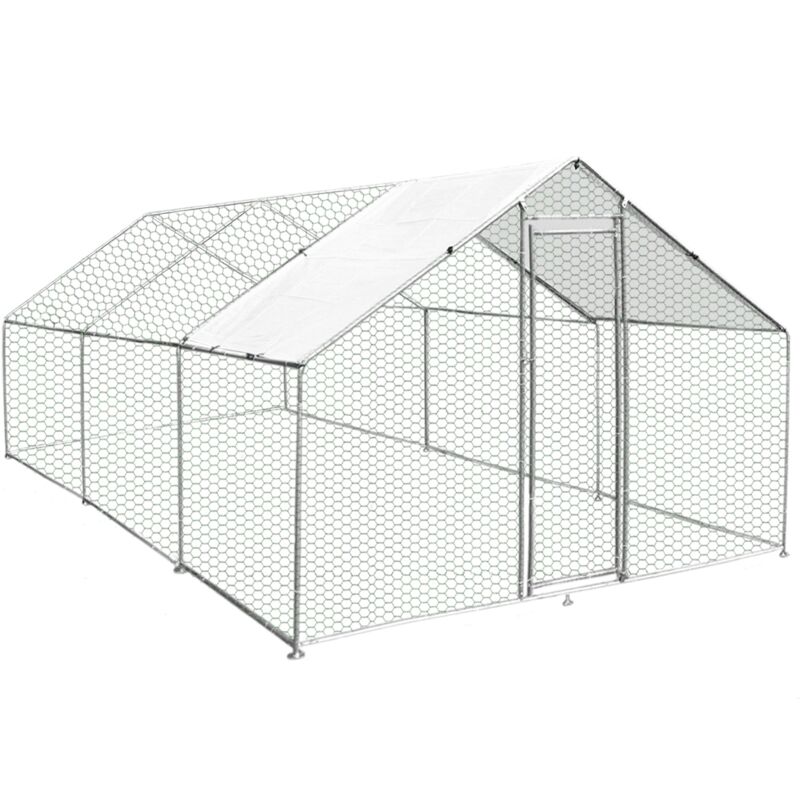 MonsterShop - Pollaio Recinzione Recinto per Capi Pollame Galline Polli Aia Animali Stia Gabbia con Tettoia Impermeabile 4x6x2m