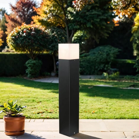 LICHT-ERLEBNISSE Pollerleuchte Aluminium E27 IP44 50 cm hoch Schwarz Weiß eckig Außenleuchte