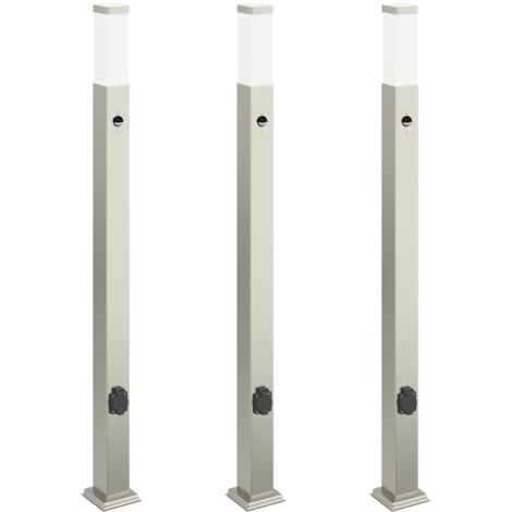 Pollerleuchten mit Sensor&Steckdose 3 Stk. 110 cm Edelstahl IP44 vidaXL