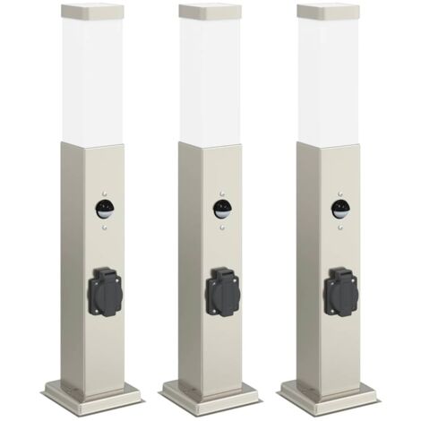 Pollerleuchten mit Sensor&Steckdose 3 Stk. 50 cm Edelstahl IP44 vidaXL