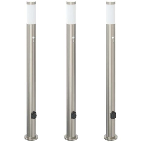 Pollerleuchten mit Sensor&Steckdose 3er 110 cm Edelstahl IP44 vidaXL