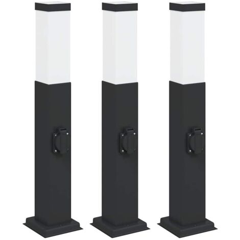 Pollerleuchten mit Steckdose 3 Stk. 50 cm Schwarz IP44 vidaXL