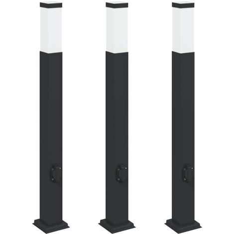 Pollerleuchten mit Steckdose 3 Stk. 80 cm Schwarz IP44 vidaXL
