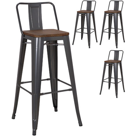 Pollux Kitchen Bar Stool for Home Restaurant x 4 - Metallic Grey