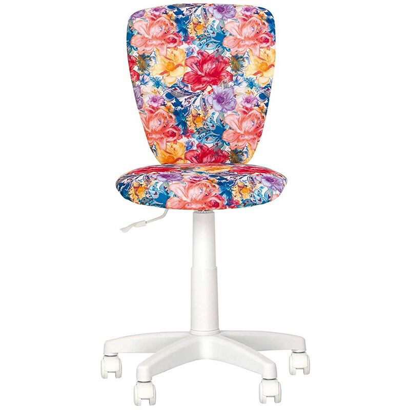 Polly fleur- fauteuil, chaise de bureau pour enfant. Dossier non reglable. Pivotant. Florale / blanc.
