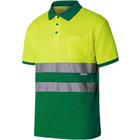 Polo algodón bicolor manga corta alta visibilidad 305513 3XL - Amarillo flúor / Verde