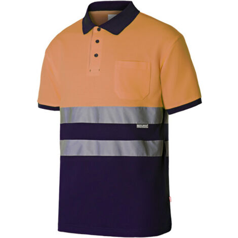 Polo algodón bicolor manga corta alta visibilidad 305513  M - Naranja flúor / Azul Navy