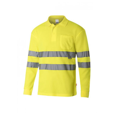 Polo algodón manga larga alta visibilidad 305514 S - Amarillo fluor