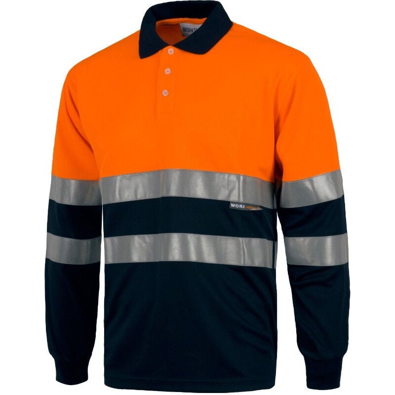 

Polo combinado de Alta Visibilidad con manga larga y cuello clásico WORKTEAM C3870 | S - Naranja A.V.+Marino