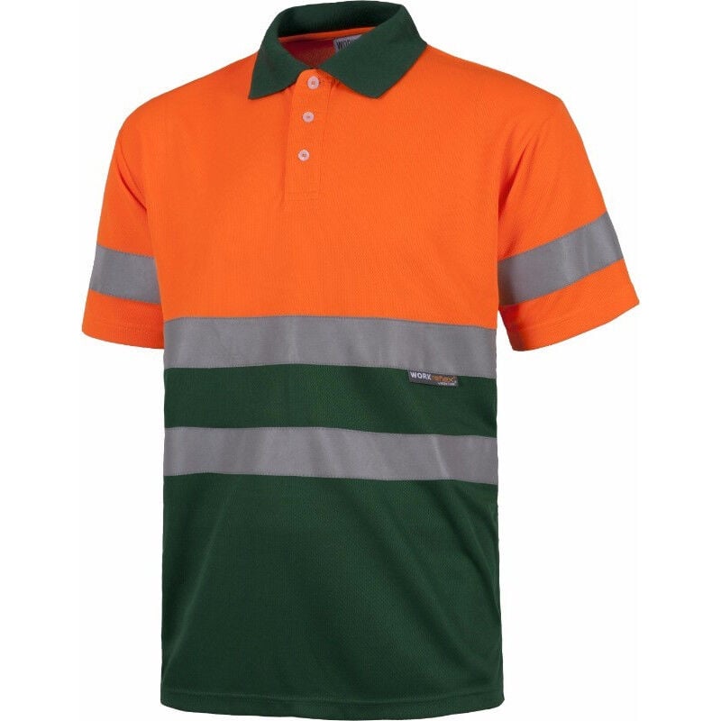 

Polo de Alta Visibilidad manga corta en colores combinados C3860 | L - Naranja AV+Verde Oscuro - Workteam