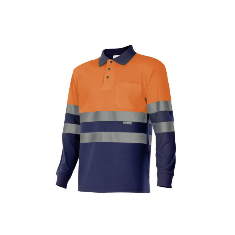 

Polo bicolor de alta visibilidad de manga larga VELILLA Serie 175 | 4XL - Naranja flúor / Azul marino