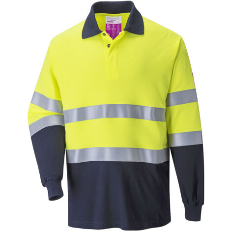Polo bicolor antistático resistente al fuego Amarillo/Azul Marino XL